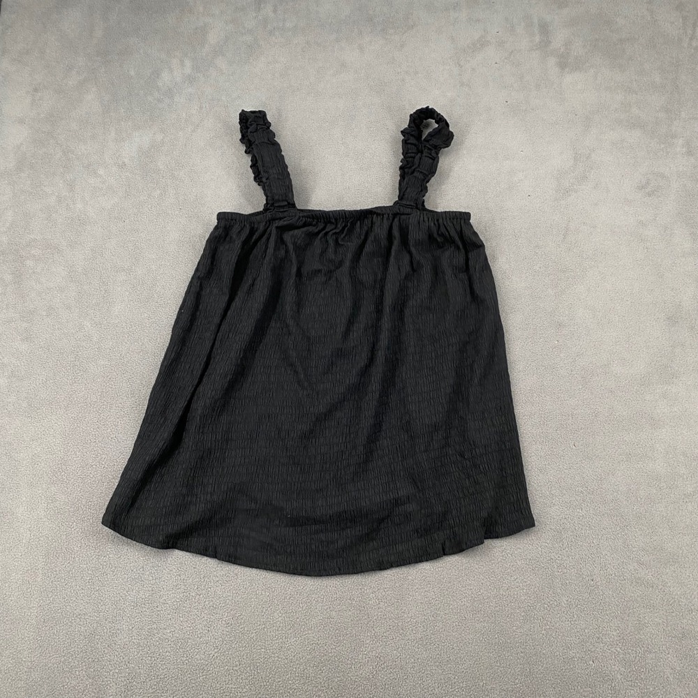 Wiholl Womens Black Babydoll Mesh Tank Top Ruched Straps Fairy Y2K Small NWT